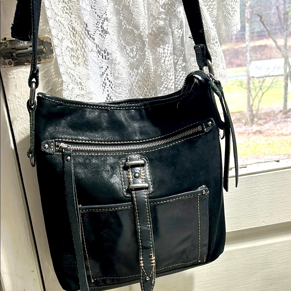 Lucky, Black Leather Crossbody Bag